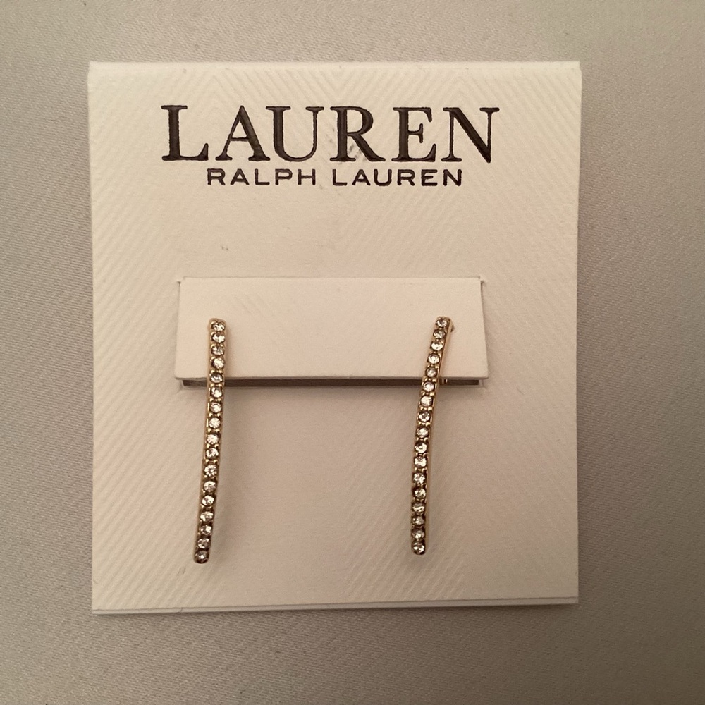 Ralph Lauren Gold and rhinestone Earrings Linear Drop Design